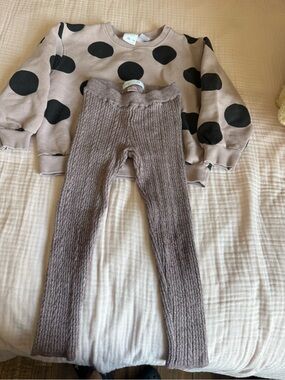 Zara Ribbed Leggings in Taupe, polka dots sweater shirt